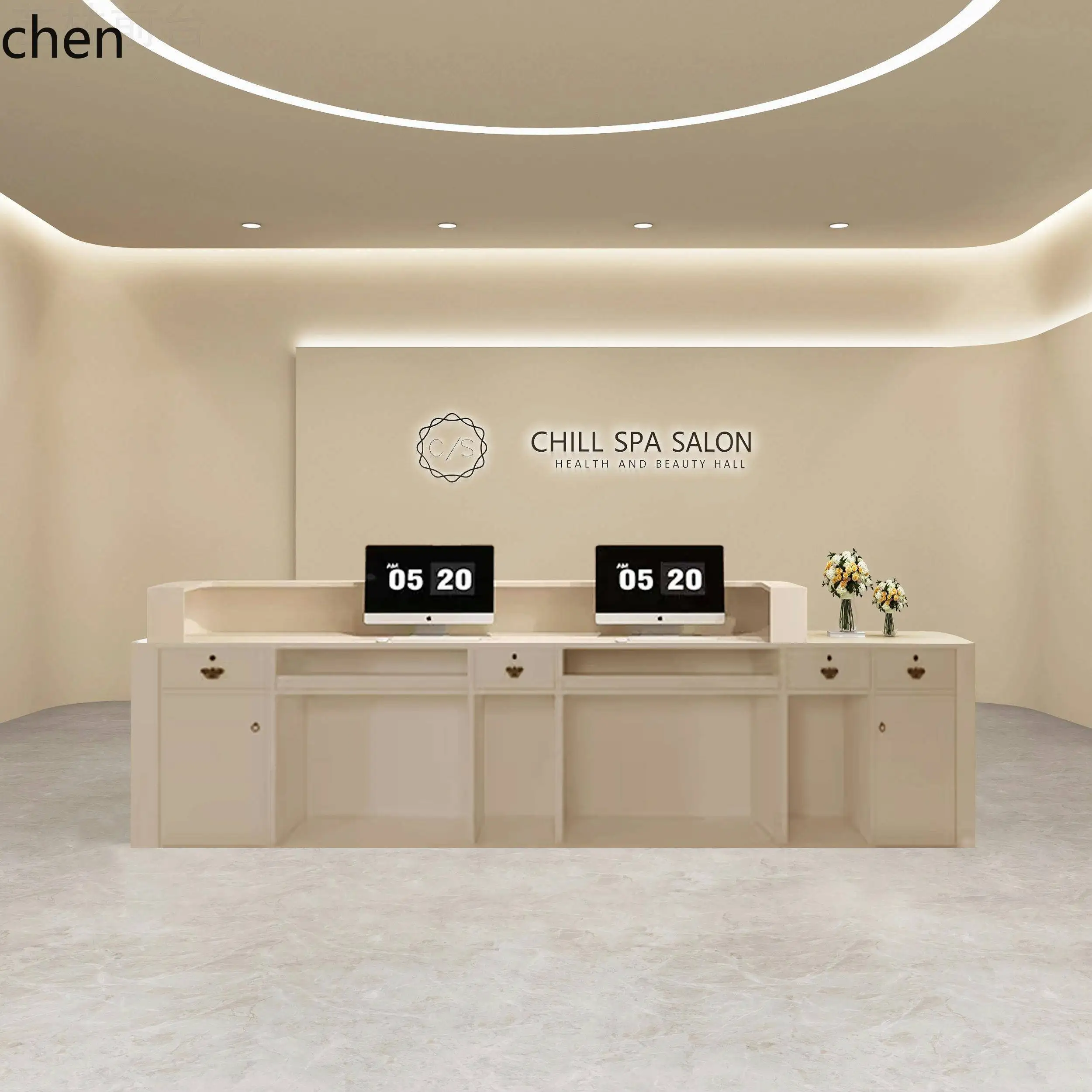 Zws. Health center checkout page Log color beauty salon front desk Medical beauty reception desk