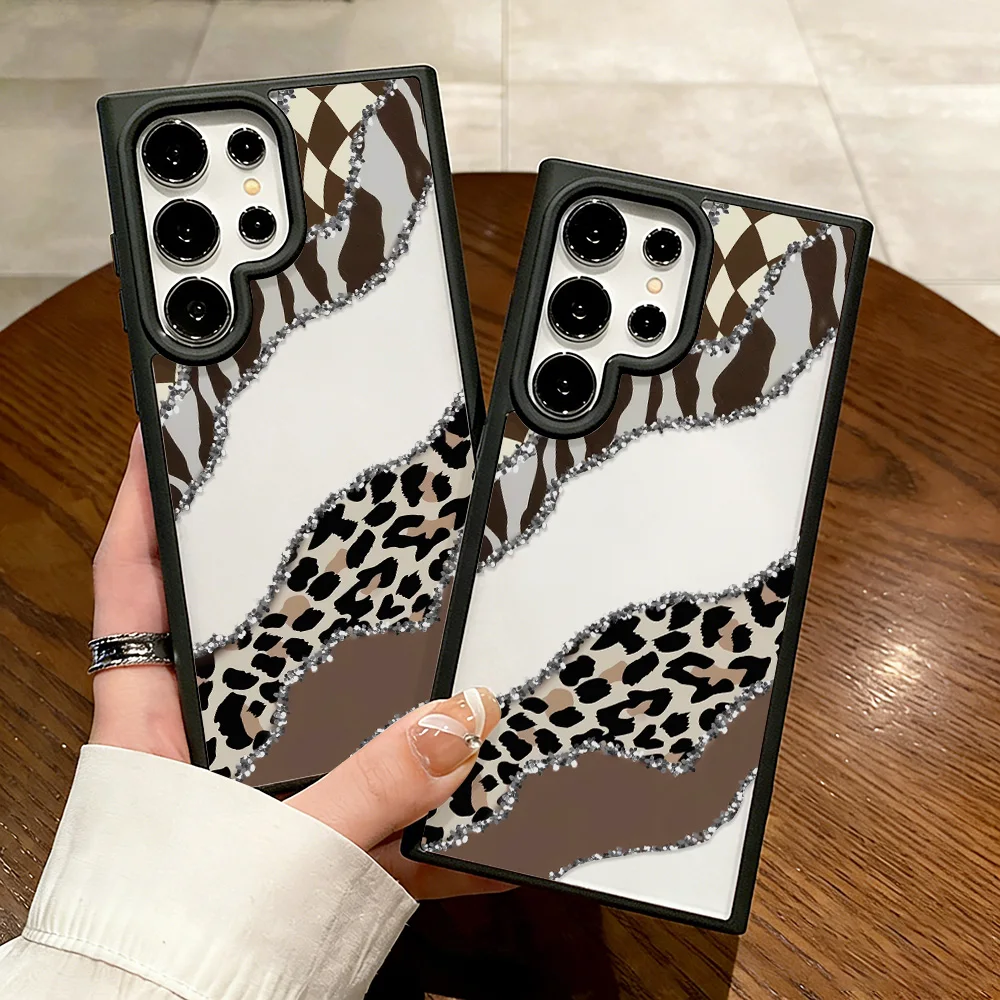 Silicone Matte Phone Case For Samsung Galaxy S26 Ultra Funda S25 FE S24 S23 S26ultra Prtotective Lanyard Plaid Leopard Cover
