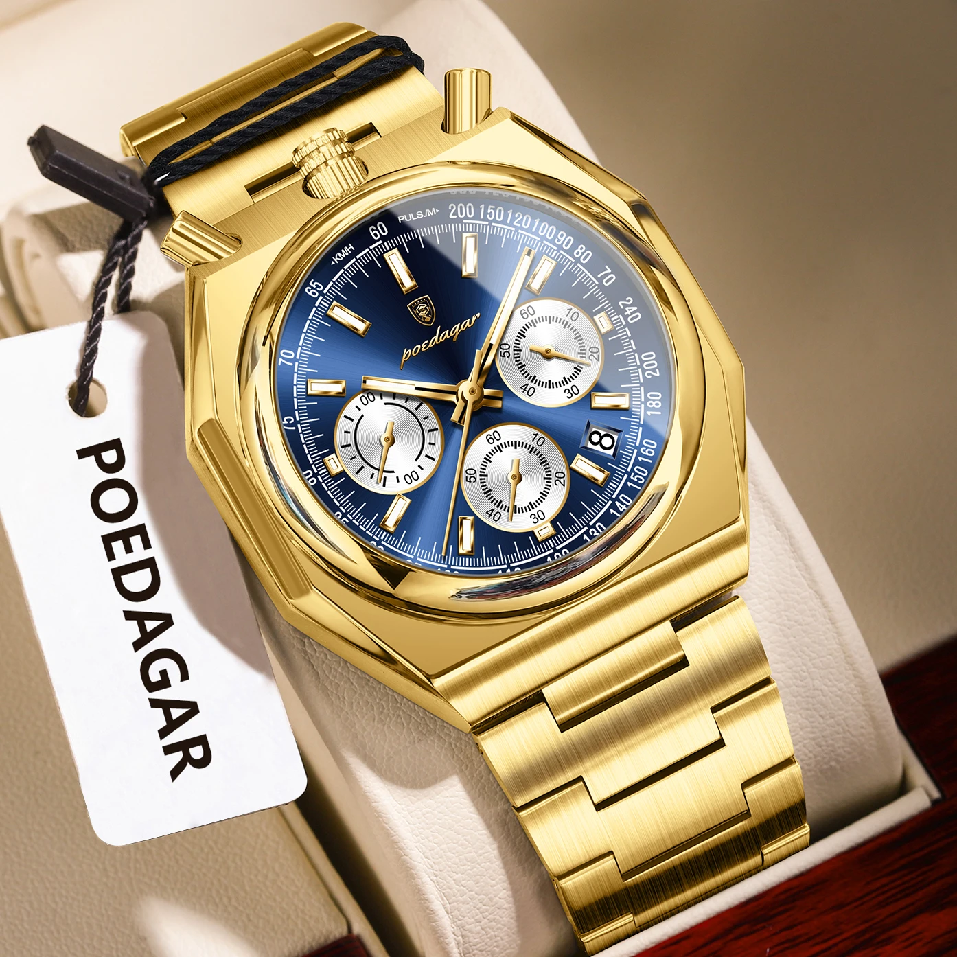 POEDAGAR Unique Fashion Male Wristwatch Luminous Stainless Steel Luxury Men Watch Chronograph Date Military Men's Quartz Watches