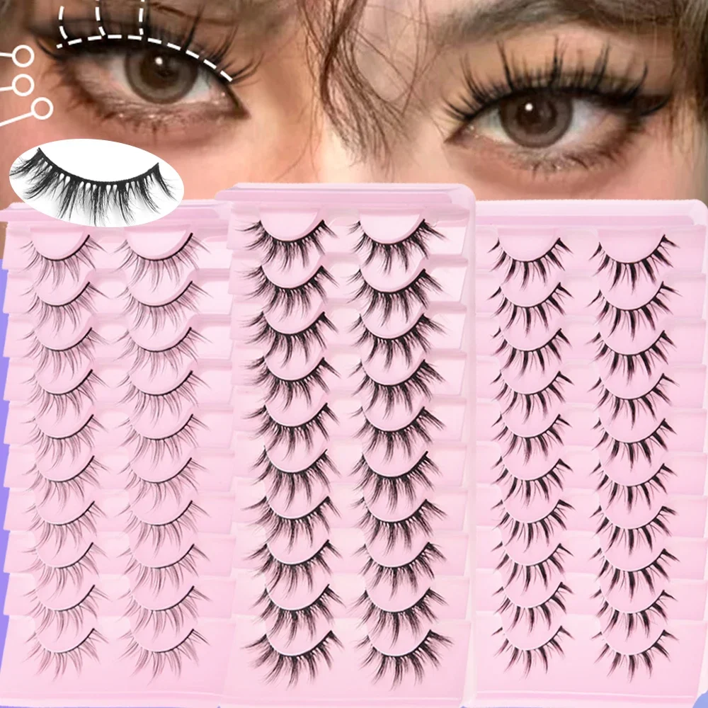 Pestañas postizas naturales, extensión de pestañas de Manga suave, maquillaje de citas diarias, maquillaje de ojos coreanos Wispy, 10 pares