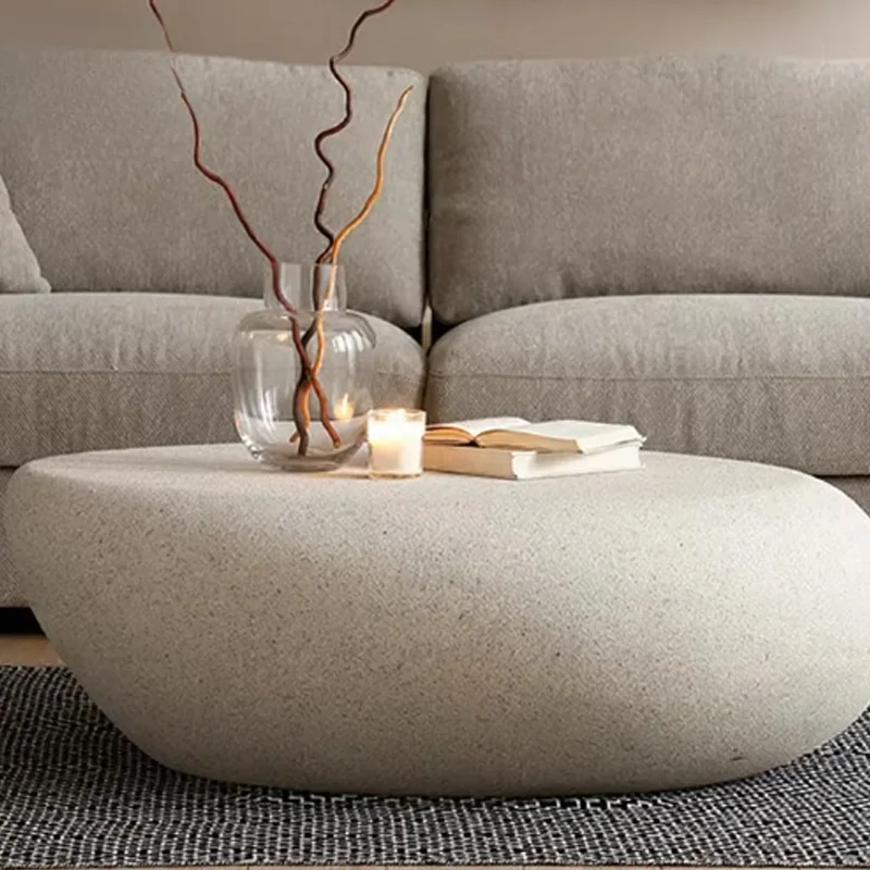 Oval Irregular Modern Simple Beige Real Stone Lacquer Homestay Outdoor Coffee Table