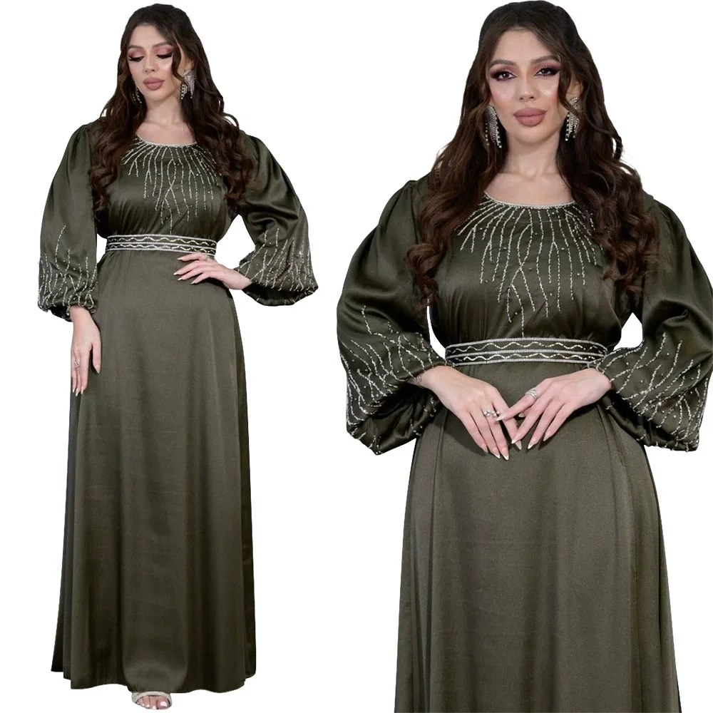 Middle East Saudi Arabia Dubai Muslim Fashion Women's Wear Hot Diamond Belt Robe Evening Dress Long Dress