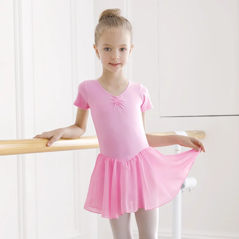 Ballet Dress Long/Short Sleeve Ballet Leotard Girls Kids Cotton Dancewear Training Dress Chiffon Skirted Leotard Party Costumes