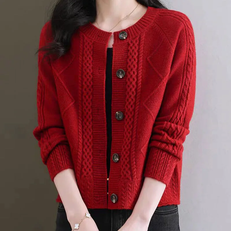 Autumn Winter Vintage Short Style Knitted Cardigan Women Clothing New Fashion Casual Loose Sweater O-neck Single Breasted Tops