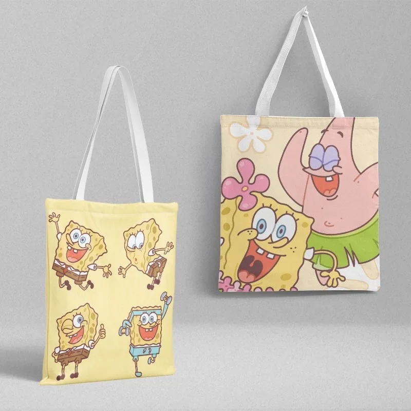 حقيبة قماش سبونجبوب سكوير بانتس حقيبة ظهر كروس محيطة بنفس صورة أنيمي عالية الدقة حقيبة كتف مزدوجة الجوانب حقيبة تسوق