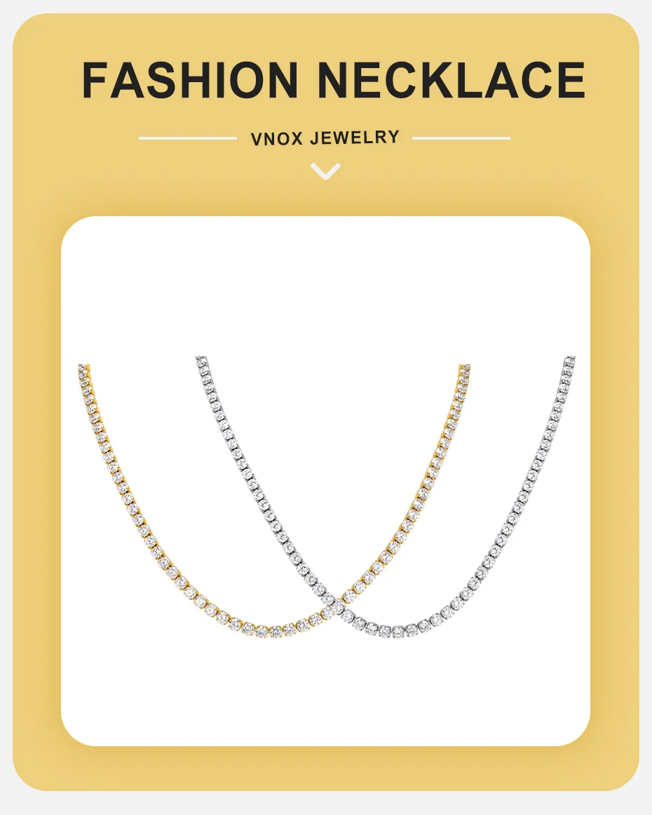 Vnox Trendy 2/3/4mm Tennis CZ Kette Kurze Choker-Halskette für Damen HipHop Iced Out Funkelnde AAA+ Kubikzirkonia Kettenschmuck – Detail 1