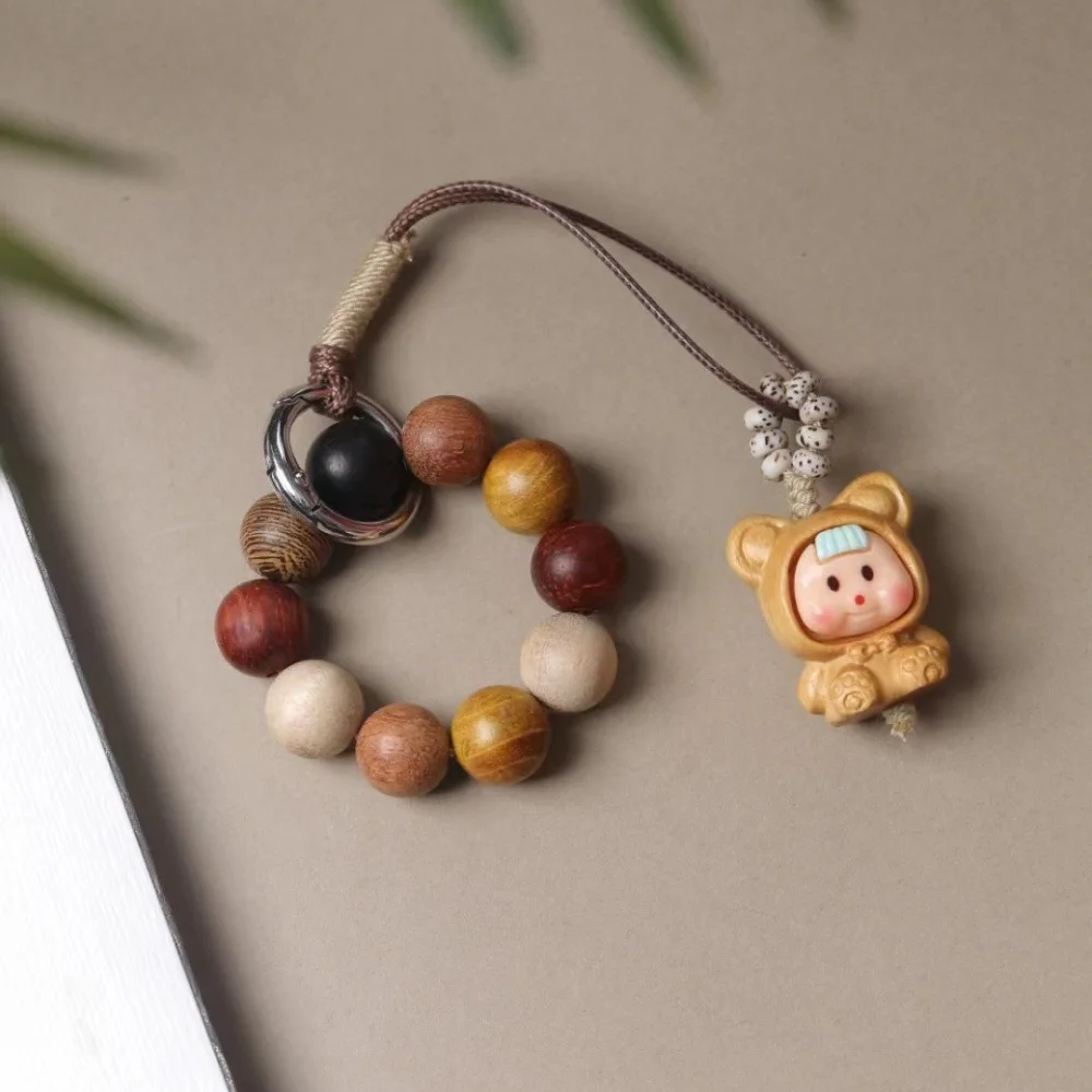 Sandalwood Phone Chain Multidoll Pendant Bear Bell Keychain Accessory Bag Hanging Ornament Craft Gift