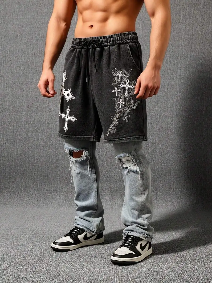 

Washed Cotton MenS Vintage Street Shorts With Adjustable Drawstring Waist And Pockets