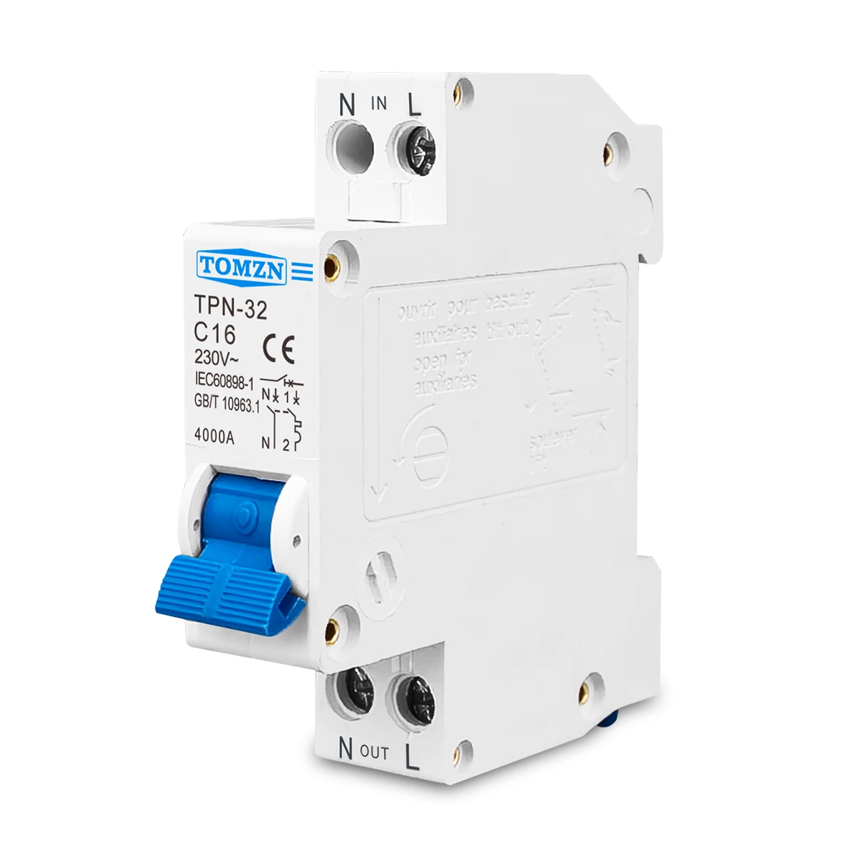 TOMZN TPN 1P+N 18mm Mini Circuit Breaker MCB 10A 16A 20A 25A 32A DIN Rail DPN Short-circuit Protector Overload Protection C Type