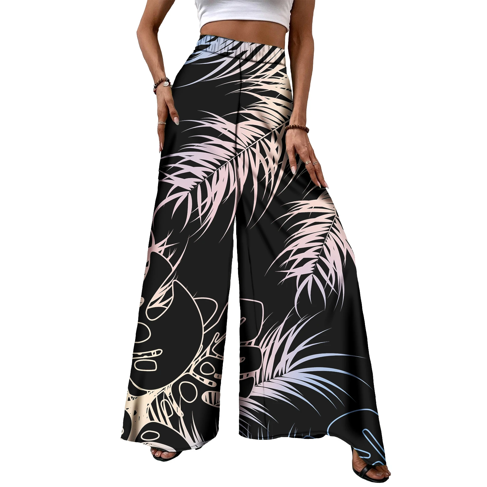 

Hot Selling Island Style Polynesian Plus Size High Waist Pants for Women Puletasi Lounge Pants Hawaii Wide Leg Palazzo Pants