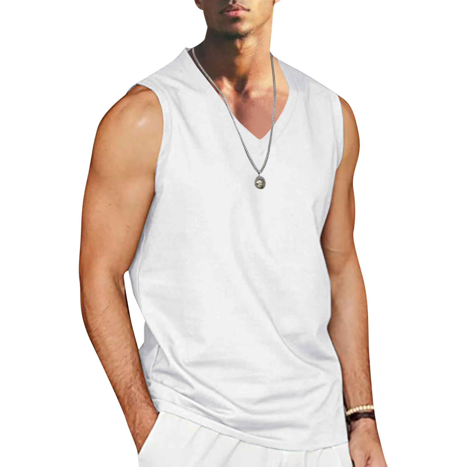 

Mens Tank Tops Classic Solid Color Loose Vests V-Neck Sleeveless Tank Tops Summer Hawaiian Beach Vacation Casual Daily Wear