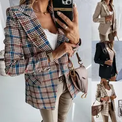 Blazer scozzese 2022 donna primavera-autunno Vintage Tweed abiti giacche ufficio donna Chic Slim Blazer ragazze nappa top Set cappotto