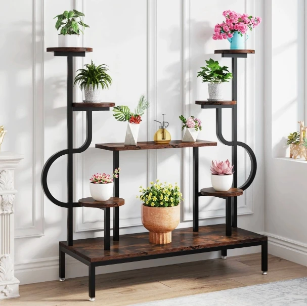 8-Tier Plant Stand, Wood Potted Ladder Holder Flower Rack Shelves