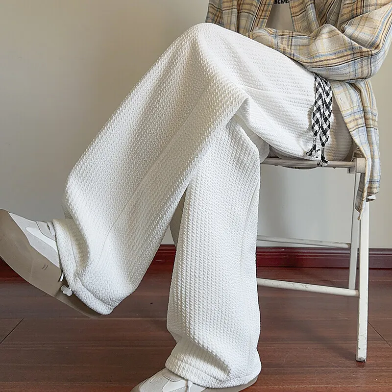 Black Casual Pants Men Fashion Oversized Wide Leg Pants Men Streetwear Hip-hop Loose Pleated Pants Mens White Trousers