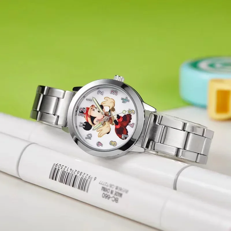 Disney-relojes de cuarzo con dibujos animados para niños, niñas, niños y adolescentes, reloj de pulsera con número colorido, Mickey, Minnie, adultos, clásico