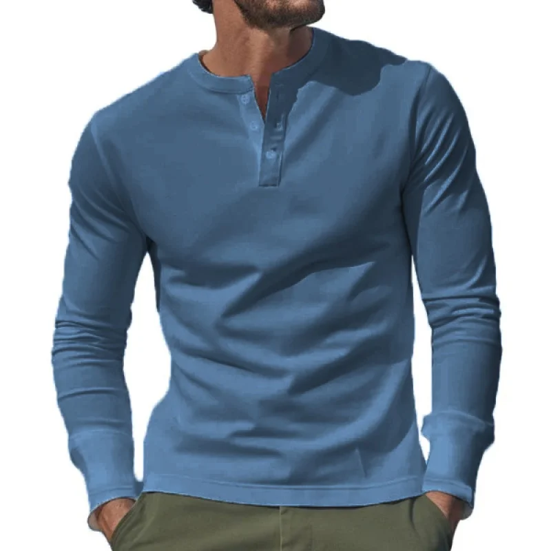 2024 New Spring and Autumn Men T-shirt Leisure Sports Long Sleeve Men\'s Clothing Base Shirt Henley Shirt Free Shipping