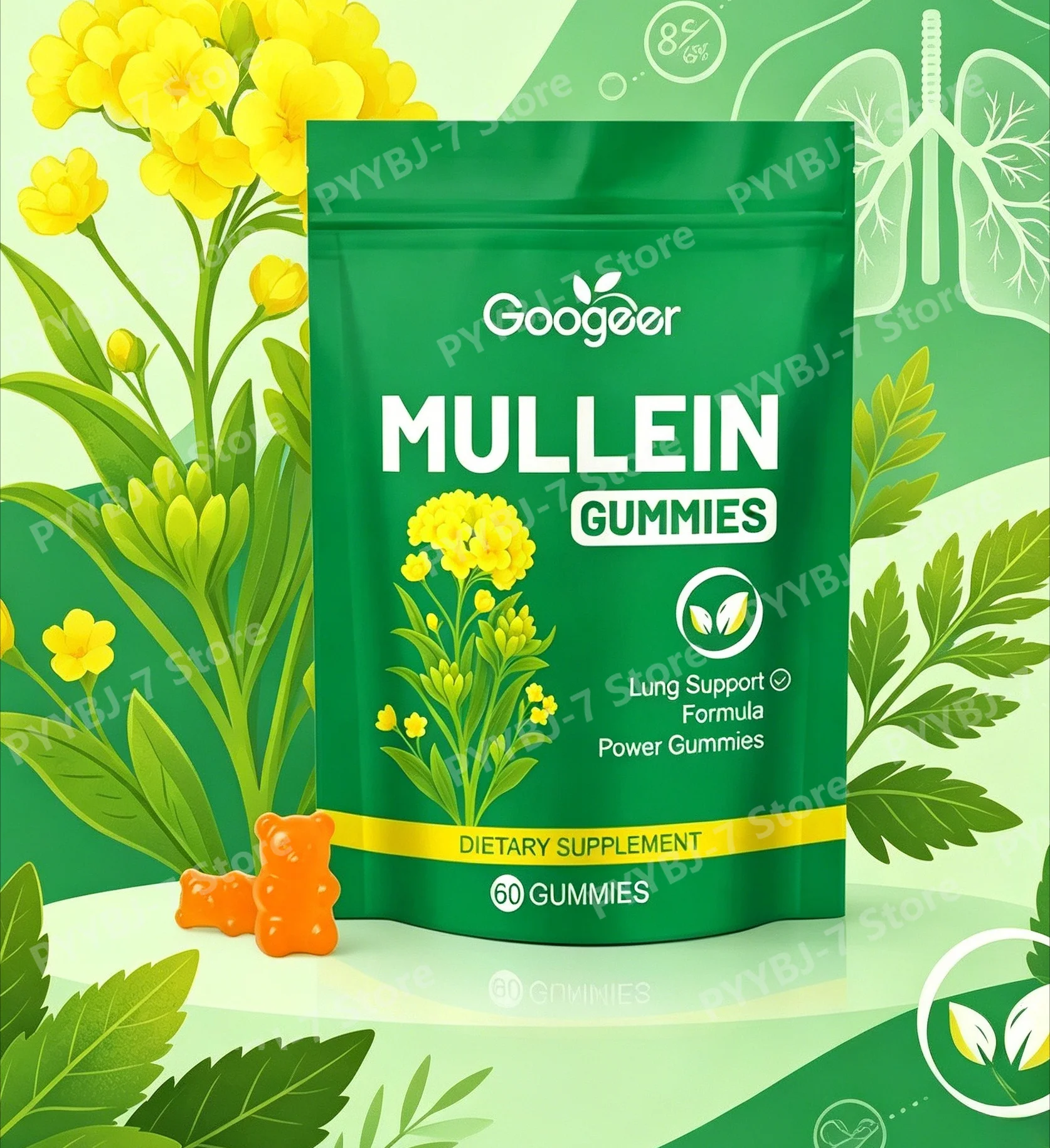 Mullein Gummies Mullein Leaf Extract Vegan Herbal Dietary Supplement for Respiratory Lung Health Throat Comfort