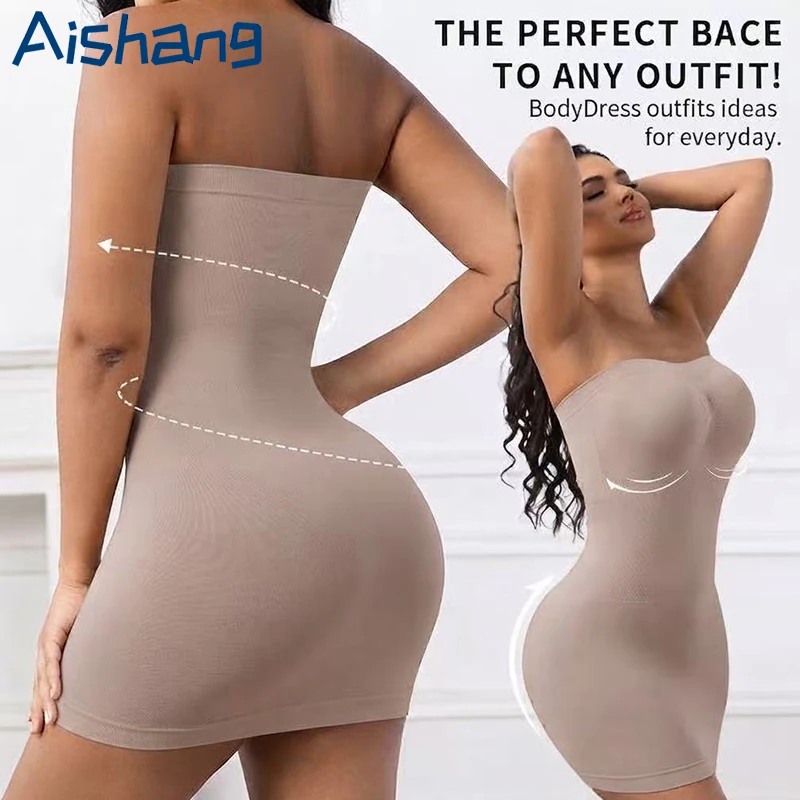 Women's Seamless Strapless Shapewear Bodysuit Full Shaper Dress with Butt Lifting Tummy Control Curves Thigh Slimmer Features