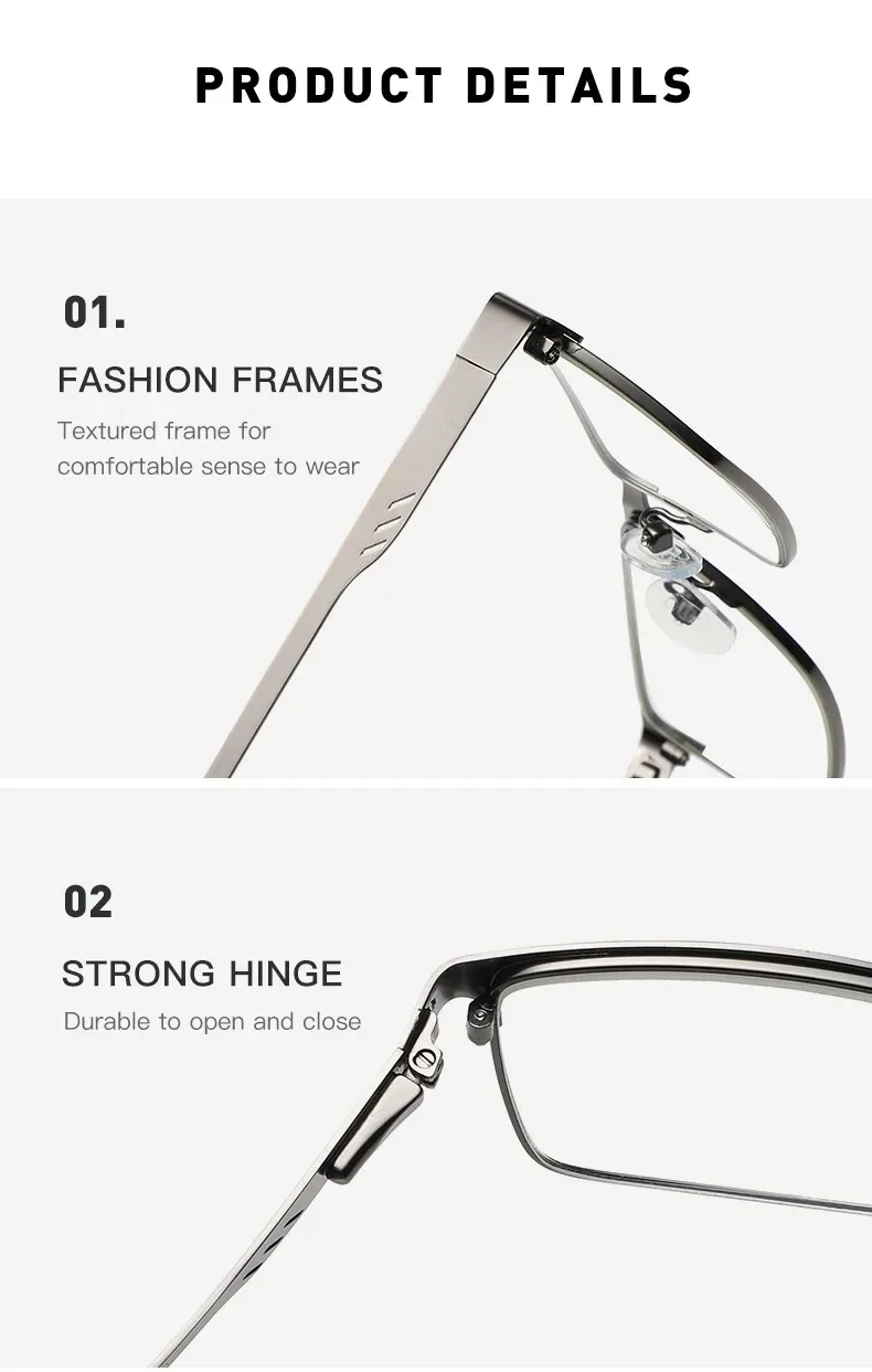 Lesebrille für Herren, blaues Licht blockierende Optik, Linsen für Damen und Herren, blendfreier Filter, leichte Brille mit Federscharnier – Detail 3