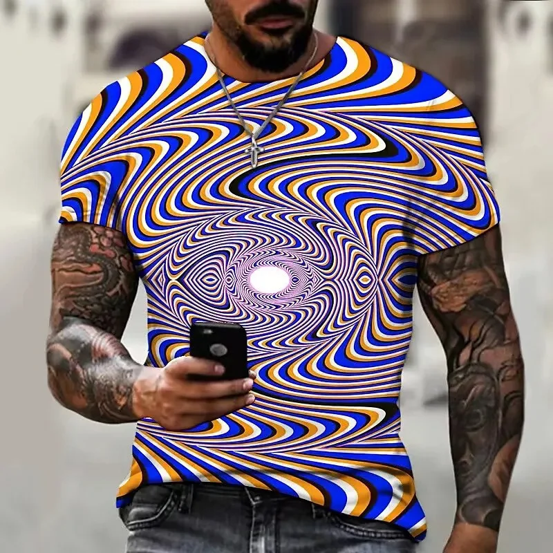 3D Printed Cool Abstract T-Shirt For Men Psychedelic Pattern Tees Summer Short Sleeve T-Shirts Oversized Round Neck Loose Tops