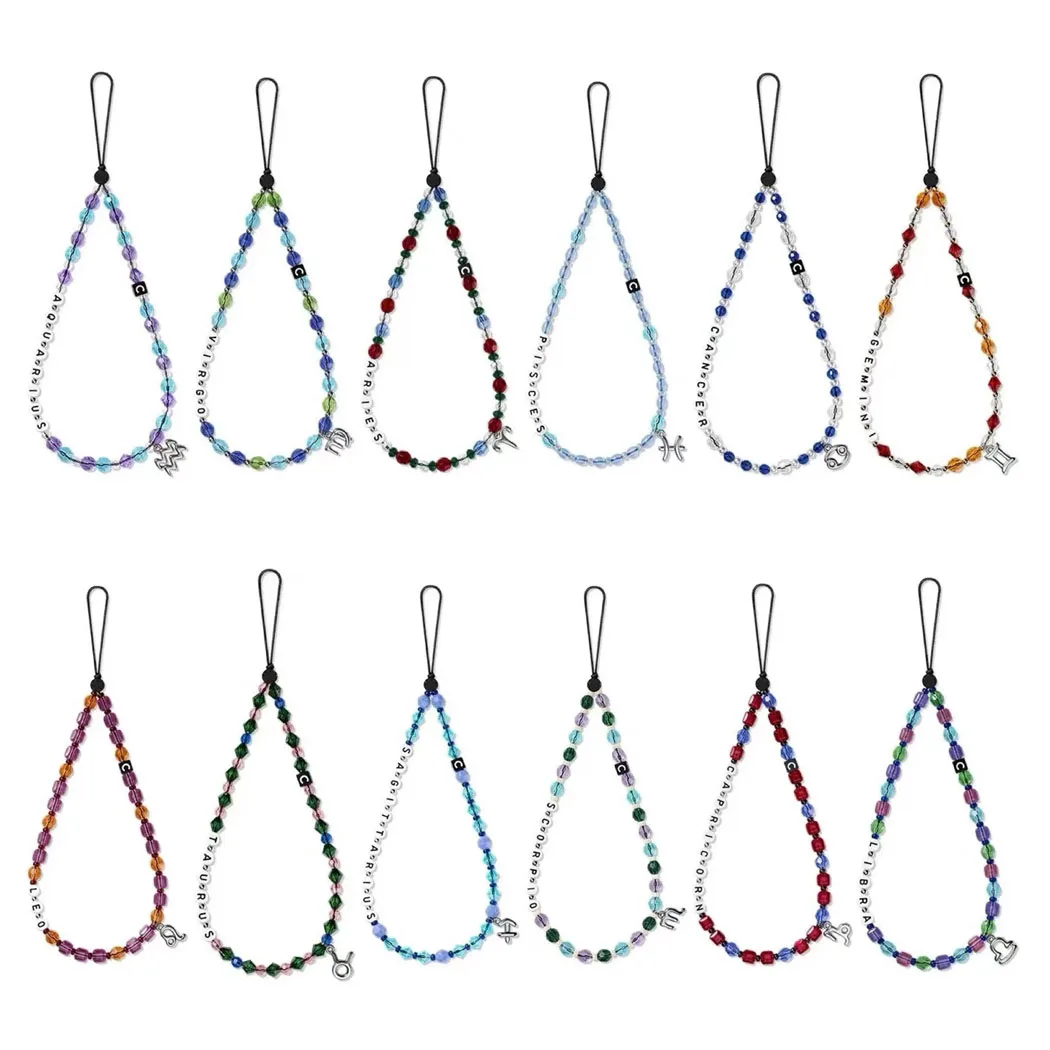 

Zodiac Star Sign Pendant Beads Phone Charm Short Chain Mobile Phone Straps for IPhone Lanyard Bracelet for Samsung Galaxy