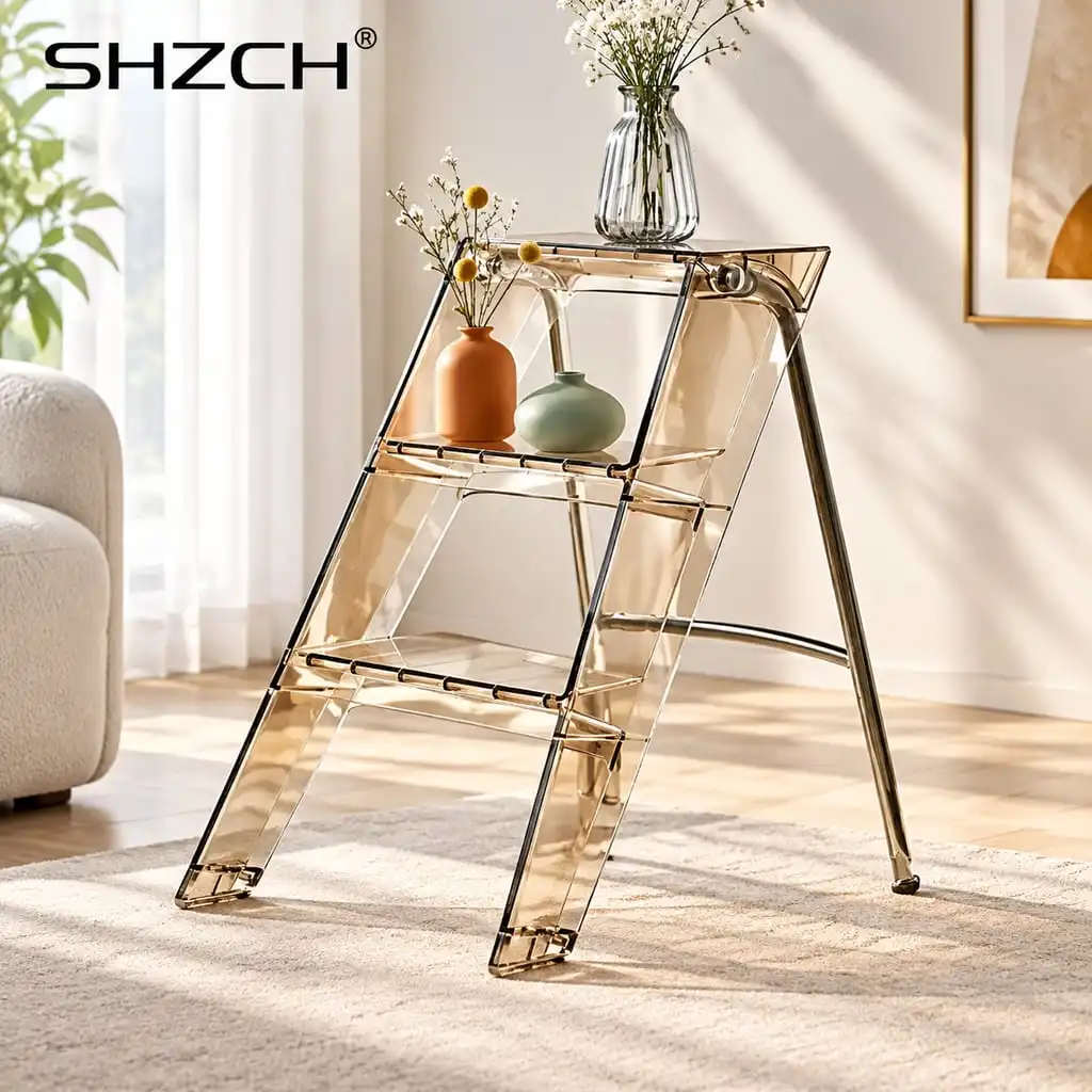 Nordic Acrylic Clear Step Stool  Anti-Slip Foldable Ladder  Heavy Duty Portable Small Stepladder for Adults Stepladder