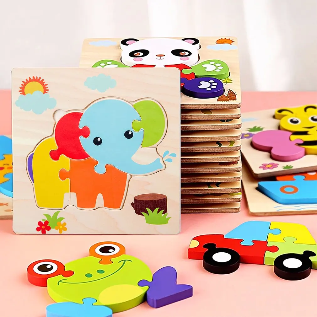 

3D Wooden Puzzles Educational Cartoon Animals Early Learning Cognition Intelligence Puzzle Game For Children Toys