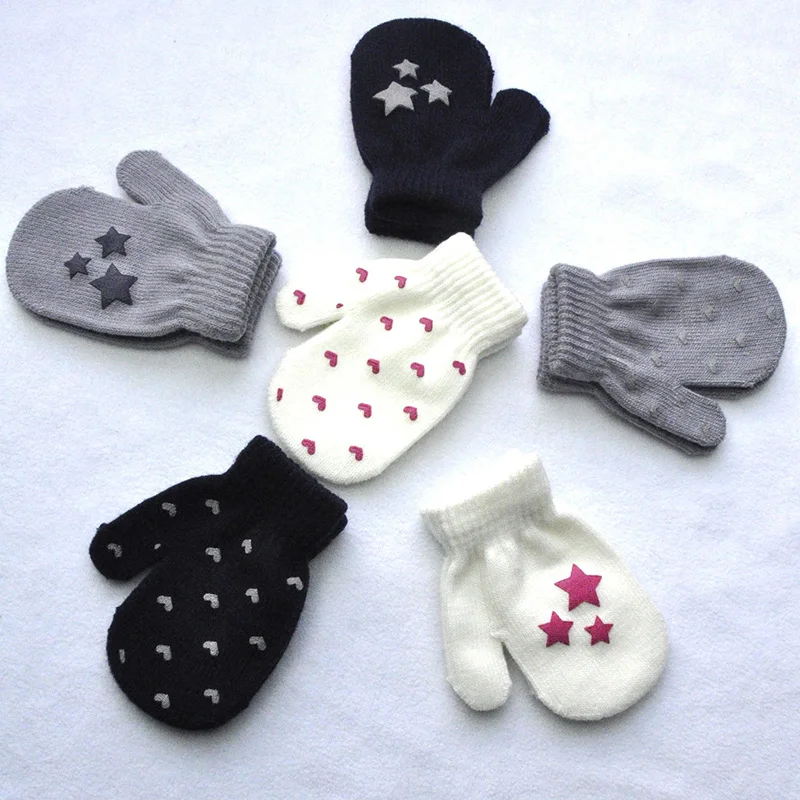 Winter Children Fingerless Gloves Thick Woolen Kids Knitted Glove 2-5year Boy Girl Baby Hand Warmer Fashion Star Fleece Mittens