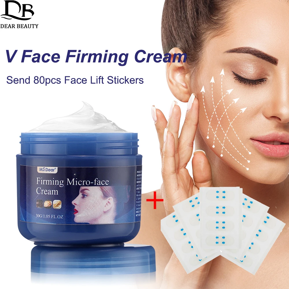 30g Anti Aging Facial Cream V Line Face Firming Cream Removal Double Chin Tightening Skin With 80pcs Face Lifting Stickers