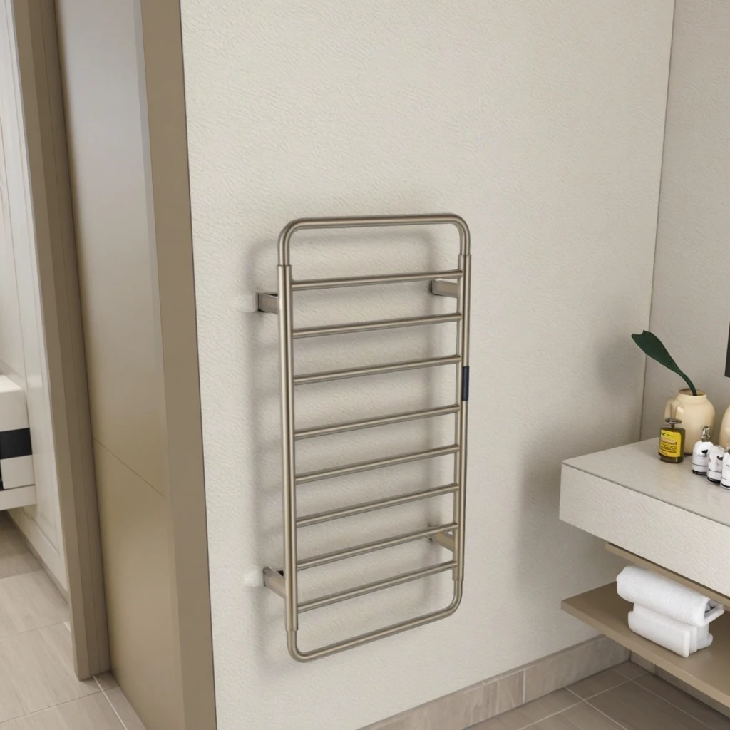 Hotel luxury electric heating brushed gold towel rack stainless steel smart rack with bathroom temperature control timer