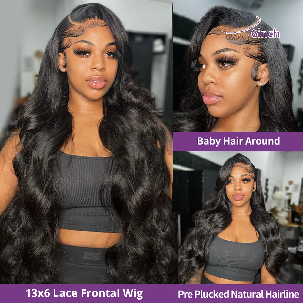 200 Density Body Wave 13x4 HD Transparent Lace Front Human Hair Wig Black 13x6 Lace Frontal Wigs 30 40 Inch PrePlucked Lace image 4