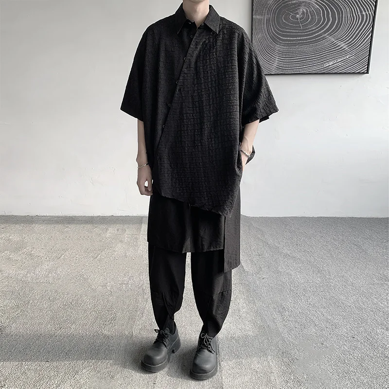 Shirts Men Floral Japanese Style Fashion Loose  Pleated Vibe All-match High Street Youthful Cool Designed Vintage surplice