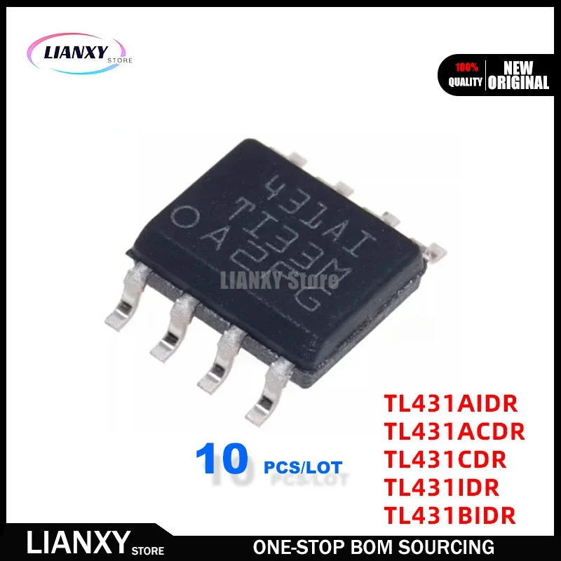 10PCS/LOT TL431AIDR TL431ACDR TL431CDR TL431IDR TL431BIDR SOP-8 IC COMPARATOR TL431 TI New Original