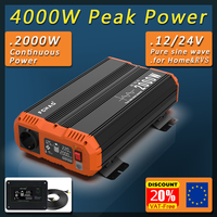 FCHAO 4000W Power Pure Sine Wave Inverter 2000W Continuous Power with Remote-controller, 12V/24V to 220V, for Home, RVs, Camping