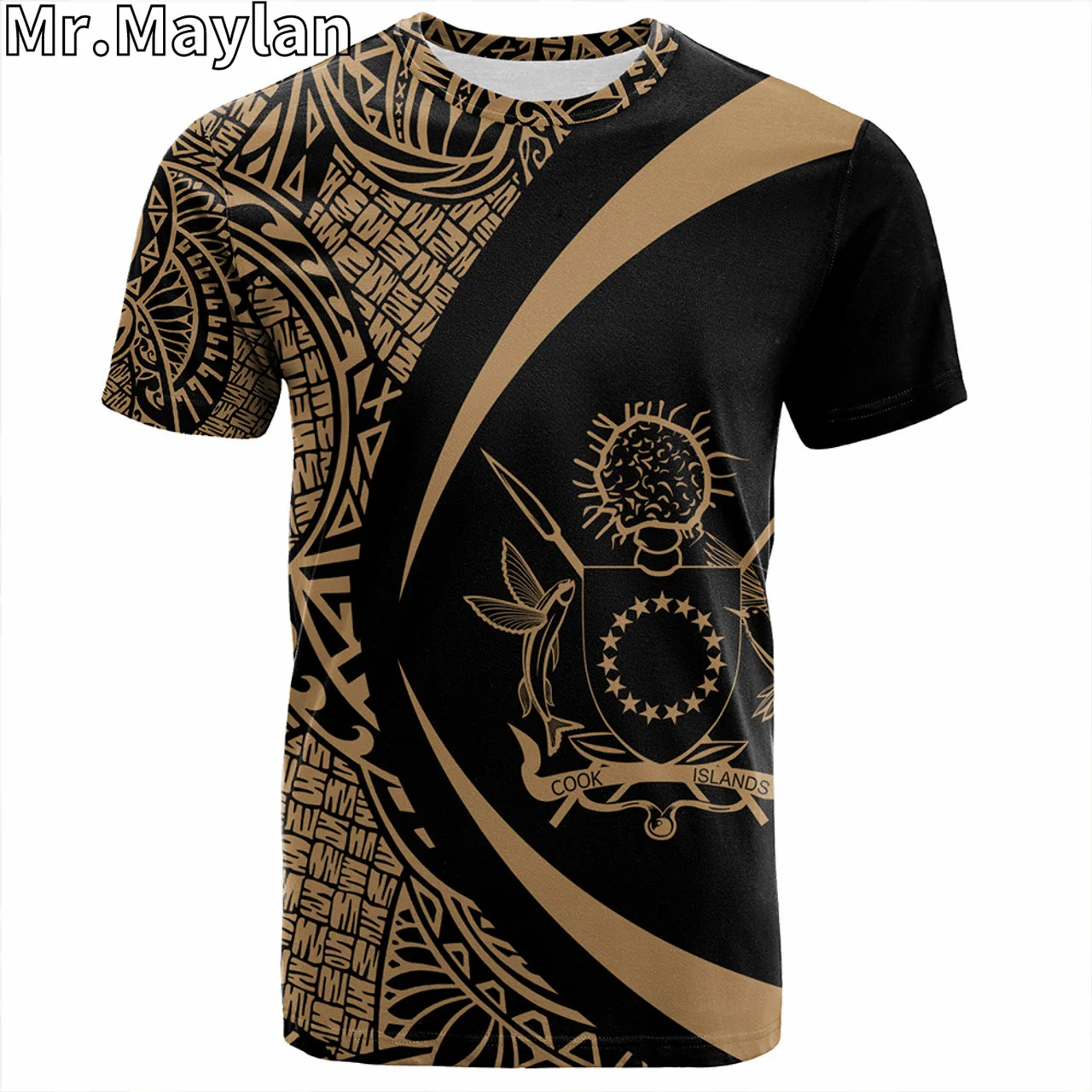 Personalised 3D Cook Islands Hawaii T-Shirt Polynesian Coat Of Arm Lauhala Gold Circ Tshirt Men Women Streetwear Unisex Tee Tops