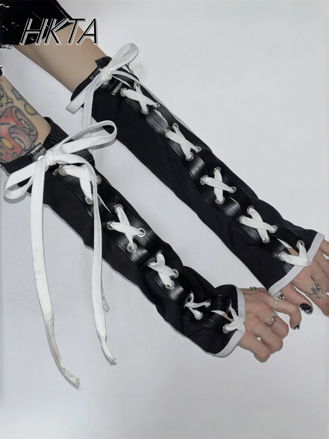 Y2K Yabi Culture Cross Tether Harajuku Show Tide Gloves Accessories Female Personality KPOP Dancing Half Finger Sleeves Women