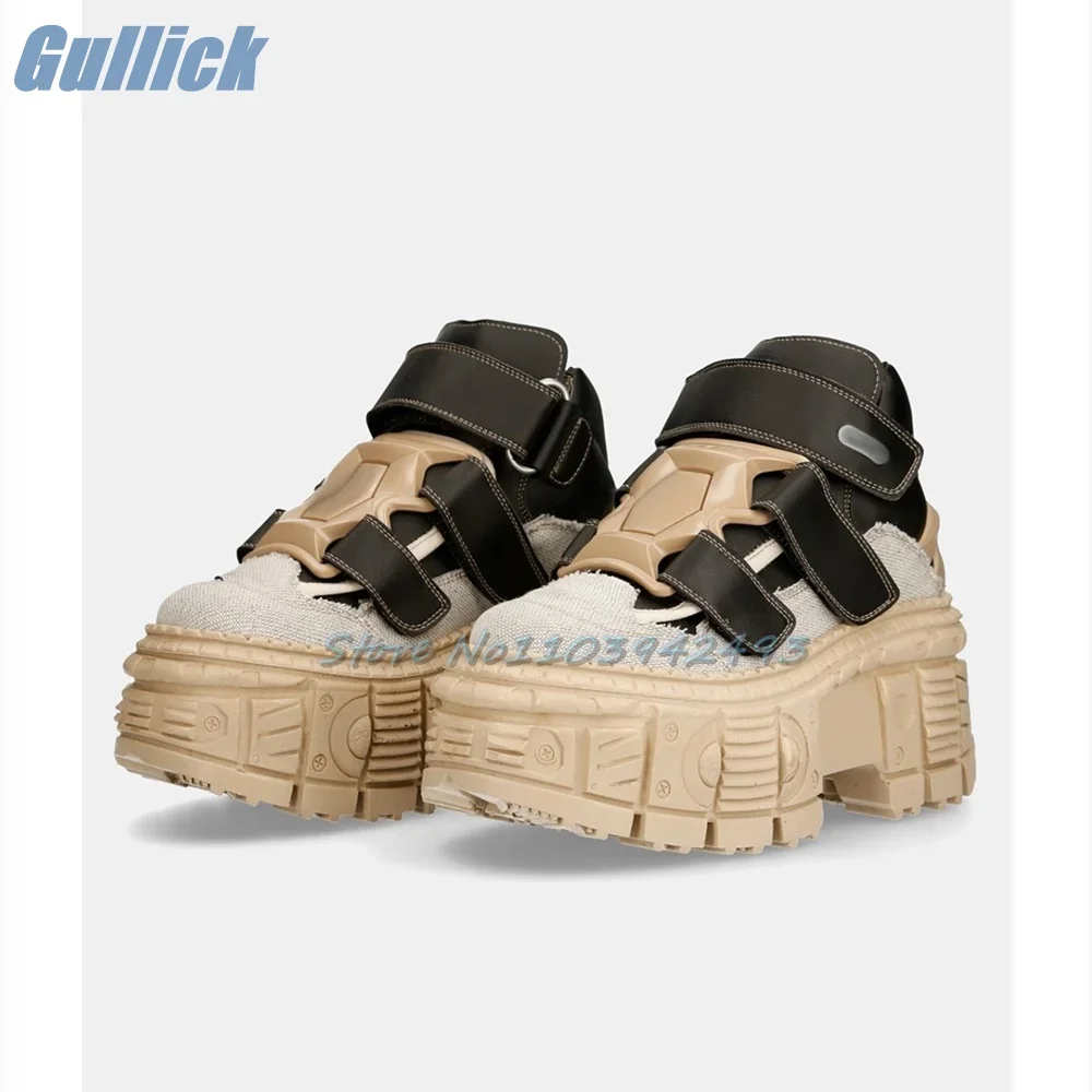 

Туфли-лодочки с высоким берцем в стиле ретро, женские новые разноцветные туфли на толстом каблуке с крючками в стиле панк, повседневная дизайнерская обувь, увеличивающая рост