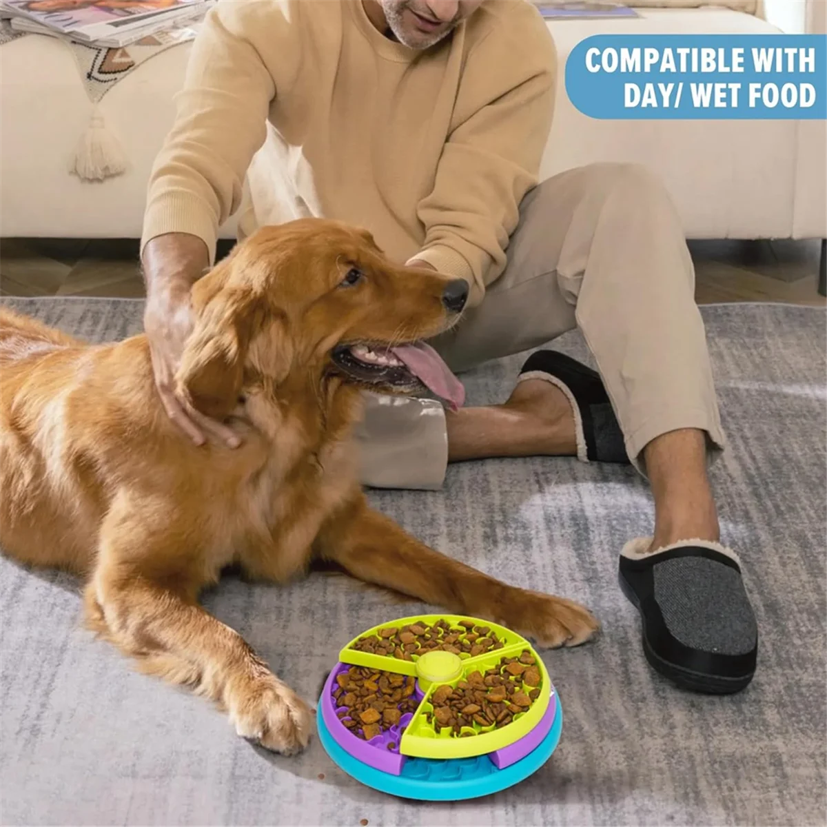 Slow Feeder Dog Bowl 3 Levels, Reduces Boredom and Anxiety Dog Food Puzzle Feeder, Non-Slip Interactive Dog FeederJAS