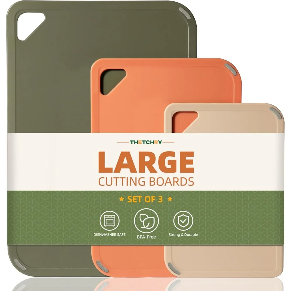 

Набор пластиковых разделочных досок, разделочные доски для кухни, не содержащие BPA, большие и маленькие разделочные доски, набор из 3 нескользящих для приготовления пищи, кемпинга
