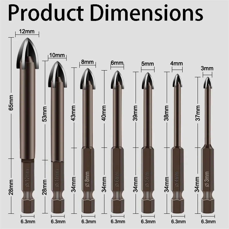 Imagem -02 - Cruz Hex Tile Bit Grupo Carboneto de Tungstênio Broca de Vidro Ceramic Concreto Hole Opener Alloy Triangle Drill Tool 312 mm Pcs