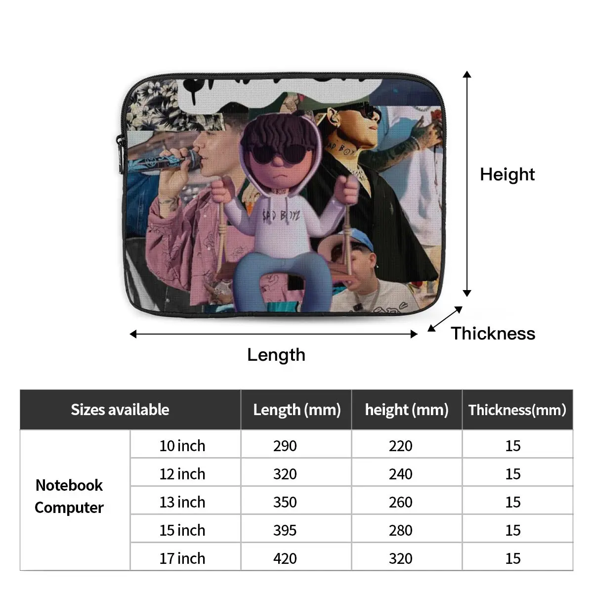 Junior H Merch Sad Boyz Notebook Laptop Bag Case Pouch 10 12 13 15 17 Inch Notebook Sleeve Cover Bag Tablet Shockproof Case Bag