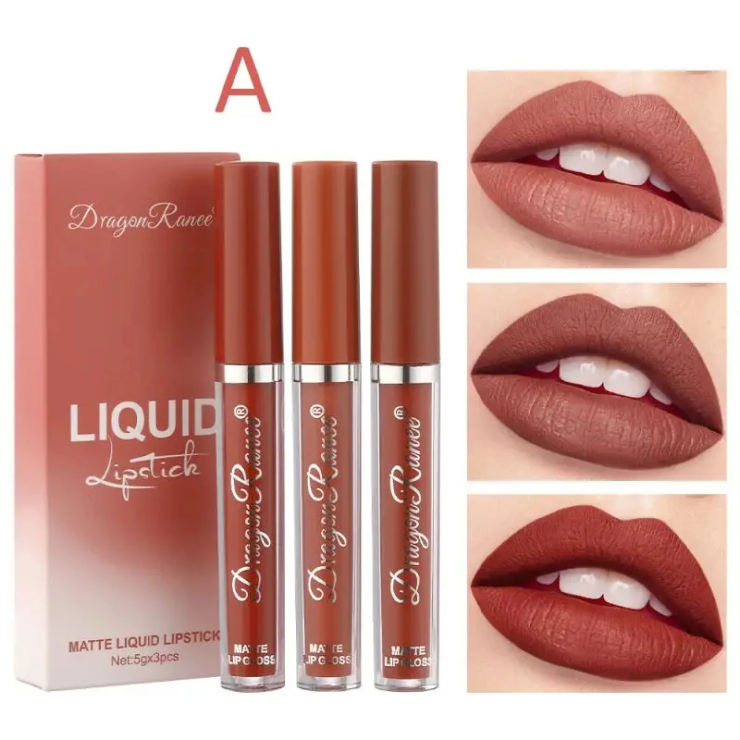 Conjunto de esmalte labial fosco colorido 3s, copo antiaderente à prova d'água, brilho labial de veludo de ar, caixa de conjunto de batom, maquiagem feminina