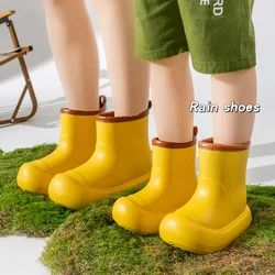 Children Tube Rain Boots 2024 New Fashion Spring Autumn Soft Boys Platform Boots Waterproof Shoes Outdoor Girls Rubber Shoes