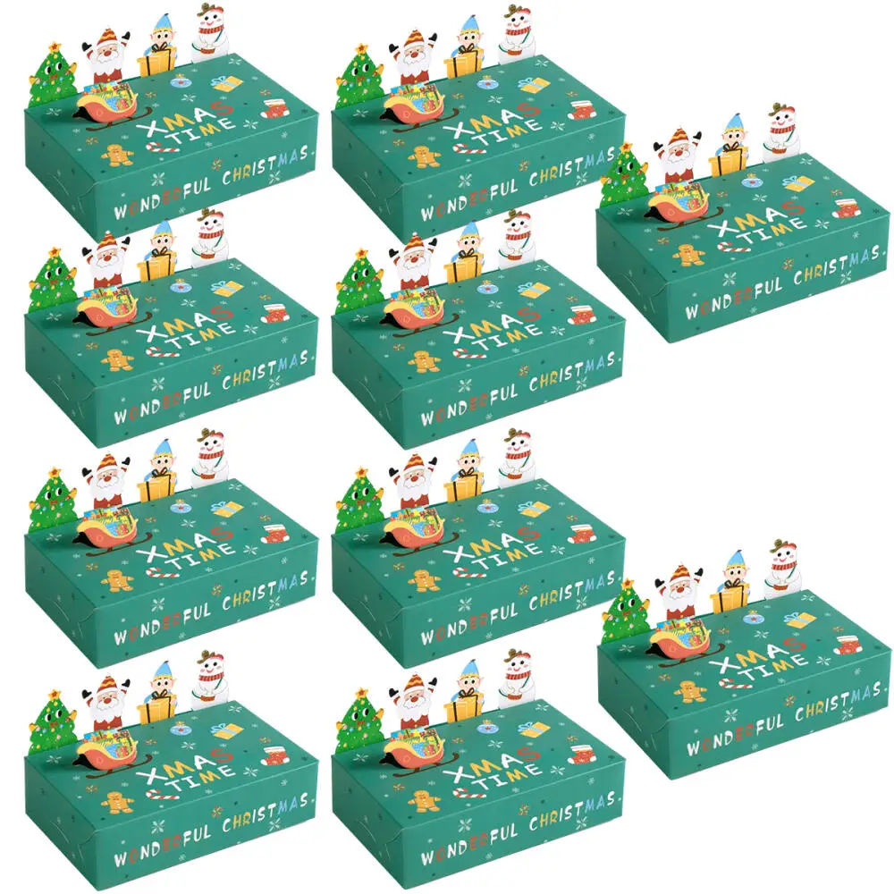 10pcs Cartoon Christmas Kraft Paper Candy Gift Box Kids Favor Cookie Box 2024 Christmas Party Decoration Xmas Navidad New Year