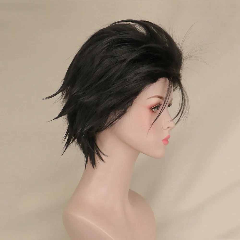 QQXCAIW-Perruque Cosplay Courte Noire pour Homme, Perruques de Cheveux Synthétiques en Fibre, Haute Température 100%