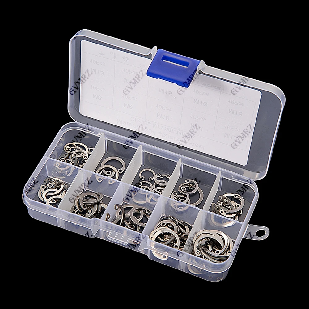 100PCS C Type M11 M12 M13 Internal Circlip Retaining Clip Assortment Kit M8-M25 Stainless Steel Snap Ring Kit Set for Hole M8 M9