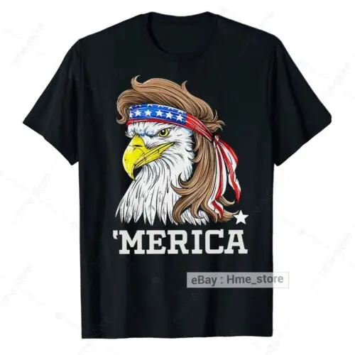 'Merica Bald Eagle T-Shirt USA Flag Patriotic America Mullet 4th Of July Tee