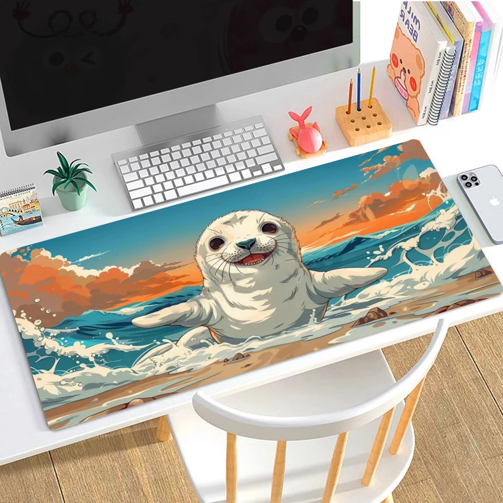 

Большой игровой коврик для мыши с милым животным в пятнистым уплотнением, синий морской мамонт с нескользящей резиновой основой — идеально подходит для офиса и домашнего использования