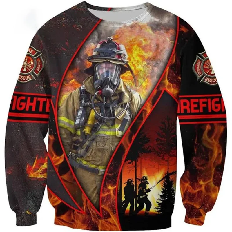 3D Firefighter Printed Sweatshirts Fireman Graphic T-shirts For Men Kid Fashion Streetwear Hip Hop Pullovers Vintage Clothes Top