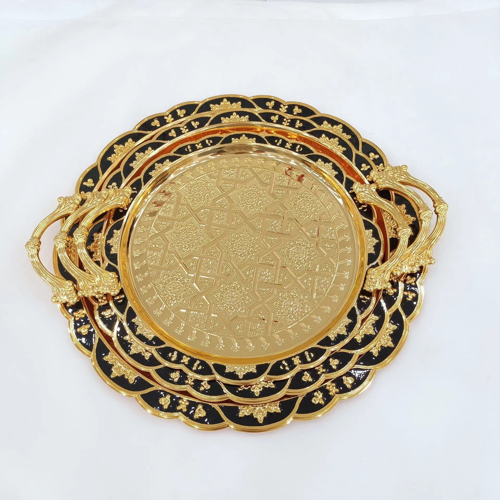 Light luxury European wedding dessert table ornament hotel afternoon tea tray Epoxy tray iron plate three-piece set